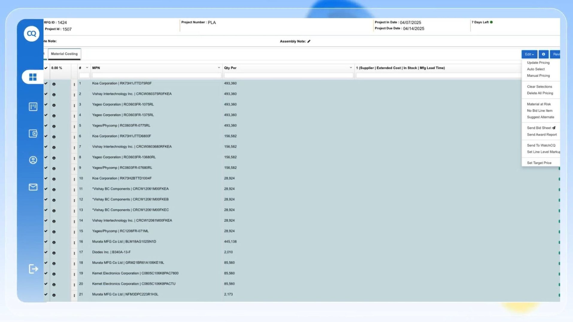 CalcuQuote award suppliers